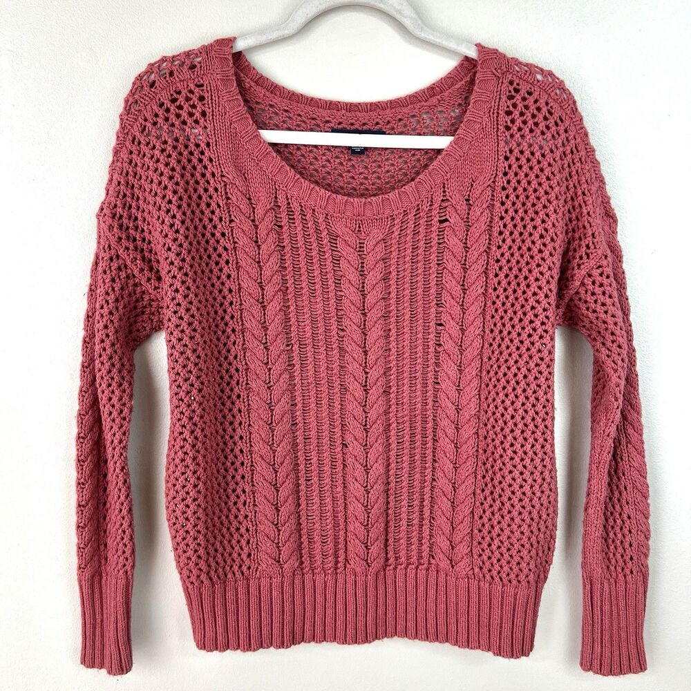 American Eagle Outfitters Mauve Rustic Pink Thick Cableknit Y2K Cozy Sweater Med - Picture 1 of 7